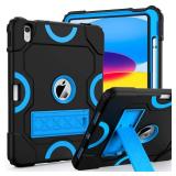 Cantis Case for iPad 10th Generation 10.9 inch 2022, iPad Cover 10th Generation with Pencil Holder & Kickstand, Heavy Duty Shockproof Rugged Protective for iPad 10th Case, Black+Blue