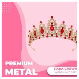 Papoopy Tiara Crown for Women, Headband Hair Accessories for Birthday Wedding Party Costume Red Gold