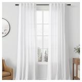 Aersas White Linen Curtains for Living Room 2 Panels Back Tab Light Filtering Semi Sheer Linen Drape Neutral Country Rustic Farmhouse Boho Curtain 40x96