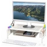 Simple Houseware Metal Desk Monitor Stand Riser with Organizer Drawer, White