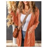 SHEWIN Womens Cardigan Sweaters Oversized Cable Knit Chunky Open Front Fall Outfits 2024 Clothes Winter Coats Travel Outwear with Pockets Orange Large