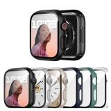 JERXUN 6 Pack Case with Tempered Glass Screen Protector for Apple Watch Series 9/8/7 45mm, Ultra-Thin Scratch Resistant Full Protective Hard PC Bumper Cover for iWatch 45mm Accessories