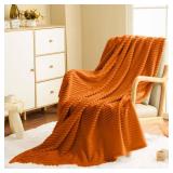 Vessia Flannel Fleece King Size Bed Blanket(108x90 inch), 300GSM Burnt Orange Striped Bed Blanket for Adults, Super Soft Warm Cozy Lightweight Ribbed Blanket for All-Season