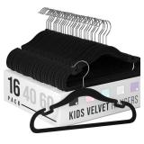 Velvet Baby Hangers for Clothes - Heavy Duty Non Slip Velvet Kids Hangers Or Toddler Hangers for Closet | Ultra Thin Design Kid Hangers for Space Saving - Ganchos De Ropa para Bebe (16 Pack Black)