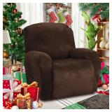 MAXIJIN Velvet 4 Piece Recliner Cover Stretch Plush Soft Cover for Recliner Chair Thick Soft Recliner Chair Slipcover Separate Chair Cover for Recliner with Side Pocket (Recliner, Dark Coffee)