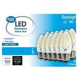 Great Value LED Light Bulb 4W (60W Equivalent) B10 Deco Lamp E26 Medium Base Dimmable Daylight 12-Pack