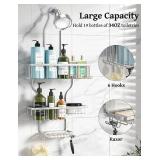 YASONIC Shower Caddy Hanging - Never Rust Shower Organizer - Aluminum Over The Shower Head Caddy with 10 Hooks for Razor/Sponge - Shower Rack with Soap Basket - Silver