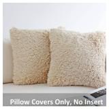 JOJUSIS Fluffy Decorative Throw Pillows Covers 24 x 24 Inch Luxury Soft Faux Fur Fleece Cushion Cover Pillowcase Pack of 2 Beige