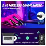 LuLabboard Wireless Gaming Mouse, Rechargeable Wireless Computer Mouse, 7-Color LED Light, Ergonomic Mouse with 6 Silent Click Buttons, 3 Adjustable 2400 DPI Wireless Mouse for Laptop,PC,Mac, Black