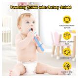 Fu Store Hollow Teether Tube Chew Straw Toy for Infant Toddlers Silicone Tubes Teething Toys for Babies 3-12 Months BPA Free/Freezable/Dishwasher and Refrigerator Safe (5 Pack)