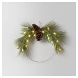 22in Pre-lit Gold Metal Hoop with Glittered Greenery and Pinecones Artificial Christmas Wreath Warm White LED Lights - Wondershop