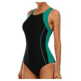 beautyin Women Lap Bathing Suit Swimmer Trainning Swimsuit Tummy Control Swimwear Black Green