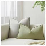 JUSPURBET Matcha Green Herringbone Textured Lumbar Throw Pillow Covers 16x24 inch Set of 2 for Home Decor Living Room Couch Bed Decorative Soft Luxury Chenille Cushion Case with Invisible Zipper