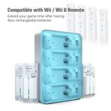 Battery Charger for Wii & Wii U Remote Controller,4pcs 2800mAh NiMH Rechargeable Battery Packs with 4-in-1 Charging Station for Wii & Wii U Game Remote [ Latest Upgrade Version]-White