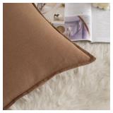 MANDIOO Pack of 2 Neutral Cotton Throw Pillow Covers Solid Decorative Couch Pillow Covers Boho Farmhouse Cushion Covers Home Decor for Sofa Living Room Bed Bedroom 18 x 18 Inch Brown