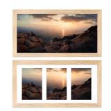 KINLINK 7x14 Collage Picture Frames Natural, Wood 3 Opening frames with Acrylic Plexiglass for Multiple Three 4x6 Photos with Mat or 7x14 without Mat, Tabletop and Wall Mounting Display, Set of 2