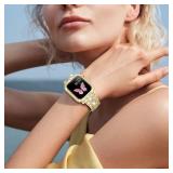 Mosonio Compatible with Bling Apple Watch Band 44mm with Shiny Metal Case for Women, Full Sparking Luxury Diamond Bands and Cover Set, Cute Charming Strap for iWatch SE Series 6/5/4(Gold, 44mm)