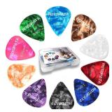 15 Pack Guitar Picks Plectrums with Organizer Storage Box, 0.5 0.75 1.0 mm Includes Thin Medium Heavy Thickness, Variety Colorful Celluloid Plectrums for Bass Electric Acoustic Guitars Ukulele