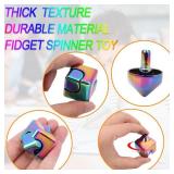 QLKUNLA Fidget Cube Spinner Anti-Anxiety Focusing Fidget Toys EDC Fidgets Spinner 4-in-1 Toy Metallic Focus Toy Cube Finger Top Desktop ADHD Stress Relieve Toys for Kids and Adults (Rainblow)