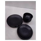 Black Melamine Plastic Dinnerware Set For 4