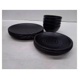 Black Melamine Plastic Dinnerware Set For 4