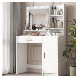 Palimder Vanity Desk with Mirror and Light, Large Drawer and Three Level Storage Dresser, 3 Lighting Modes Adjustable Brightness, Bedroom Dressing Table (White) - Retail: $157.21