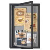 Outdoor Weatherproof Enclosed Fabric Bulletin Board,Noticeboard Case with Lockable Glass Door, Grey Felt,Black Aluminum Frame, 36x24 Inch (5xA4)