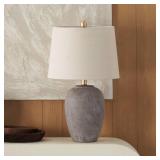 Nourison 23" Rustic Brown with Gray Undertones Ceramic Pot Table Lamp for Bedroom, Living Room, Dining Room, Office, with Beige Shade