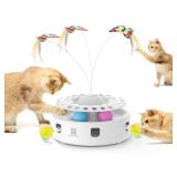 Potaroma Cat Toys 3in1 Automatic Interactive Kitten Toy, Fluttering Butterfly, Moving Ambush Feather, Track Balls, Dual Power Supplies, USB Powered, Indoor Exercise Kicker (Bright White)