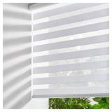 Persilux Cordless Zebra Blinds for Windows (55" W X 64" H, White) Free-Stop Windows Shades Dual Layer Light Control for Day and Night, Light Filtering Sheer Shades for Home, Easy to Install