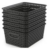 WYT Woven Storage Organizer Basket, 6-Pack Black Plastic Weave Baskets, 10.1 x 7.55 x 4.1