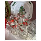 Christmas plate with 4 holly glasses