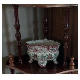 Vintage Red Floral Footed Planter