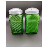 Pair of Green Colored Glass Shakers