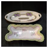 2 antique floral butter dishes