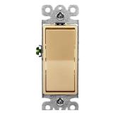 ENERLITES Elite Series Decorator Rocker Light Switch, 15A 120V/277V, Gloss Finish, Single Pole, 3 Wire, Grounding Screw, Residential Grade, UL Listed, 91150-GD, Gold Color