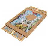 Bits and Pieces Puzzle Board with Drawers - 1500 Piece Jigsaw Puzzle Table Organizer Smooth Non-Slip Wooden Puzzle Board 26"x35" Portable Sorting Tray