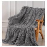 Tuddrom Decorative Extra Soft Faux Fur Throw Blanket 50"x60",Solid Lightweight Fuzzy Reversible Long Hair Shaggy Blanket,Fluffy Cozy Plush Mink Fleece Comfy Microfiber Blanket for Couch Sofa Bed, Grey