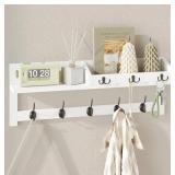 AMBIRD Wall Hooks with Shelf 26.57inch Entryway Wall Hanging Shelf Wood Coat Hooks for Wall Coat Rack Wall Mount Rack with 5 Dual Hooks 3 Key Hooks Mail Organizer and Key Rack Key Holder (White)