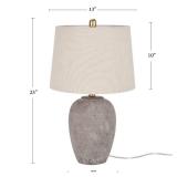 Nourison 23" Rustic Brown with Gray Undertones Ceramic Pot Table Lamp for Bedroom, Living Room, Dining Room, Office, with Beige Shade