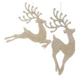 Kurt Adler 7" Champagne/Gold Diamond Reindeer Ornaments (2 Pack Assorted)