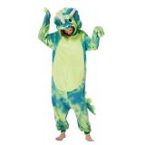 Loiahoer Unisex Triceratops Dragon Onesie Costume Pajamas Tie-dye,Halloween Cosplay Costume,Christmas Pajamas Hooded Zipper for Family,Cosplay Suit for Adults,Green,XL