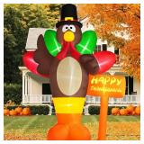 Danxilu 10 FT Giant Thanksgiving Inflatables Turkey Outdoor Decorations with Colorful Big Tail & Pilgrim Hat, Built-in LED Lights Inflatable Turkey Blow up Yard Decoration for Garden Lawn Fall Decor