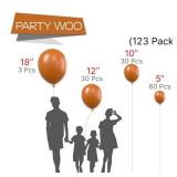 PartyWoo Burnt Orange Balloons 123 pcs Orange Balloons Different Sizes Pack of 18 12 10 5 Inch Terracotta Balloon Garland Arch Kit for Thanksgiving Halloween Fall Birthday Party Decorations Orange-F53