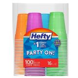 Hefty Party On Disposable Plastic Cups, Assorted, 16 Ounce, 100 Count