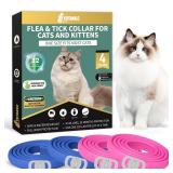 4 Pack Flea Collar for Cats, 32 Months Flea and Tick Prevention for Cats, Waterproof Cat Flea Collar, Natural Cat Flea and Tick Treatment, Adjustable Flea and Tick Collar for Cats Kittens(Blue&Pink)