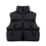 Gihuo Cropped Puffer Vest Women Winter Zip Up Stand Collar Quilted Sleeveless Jacket Coat Lightweight Padded Gilet (Black-S)