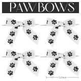 AIMUDI Paw Ribbon Bows 3.5in Satin Twist Tie Bows for Treat Bags Premade White Bows with Black Paw Print for Gift Wrapping Pre-Tied Mini Bows for Crafts, Puppy Birthday Party Decorations - 50 Counts