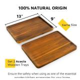 KOLWOVEN 2 PCS Wood Serving Trays Rectangular Solid Acacia Wooden Serving Platters Natural Wooden Boards for Party Bar Coffee (Set 2)