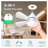 OSTIVE Socket Ceiling Fans with Lights and Remote - Socket Fan Light with Dimmable Led Light Bulb, 3 Colors 3000K-6500K, 2000 Lumens, Screw in Small Ceiling Fan for Bedroom Living Room Kitchen Garage